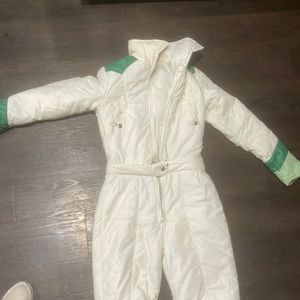 ladies obermeyer skii suit green and cream size medium/12
